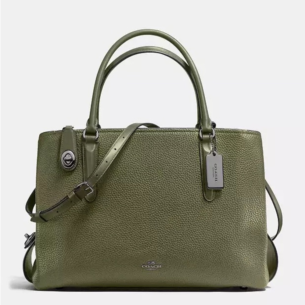 Coach Brooklyn 34 Carryall surplus green pebble Leather Tote Bag, NWT